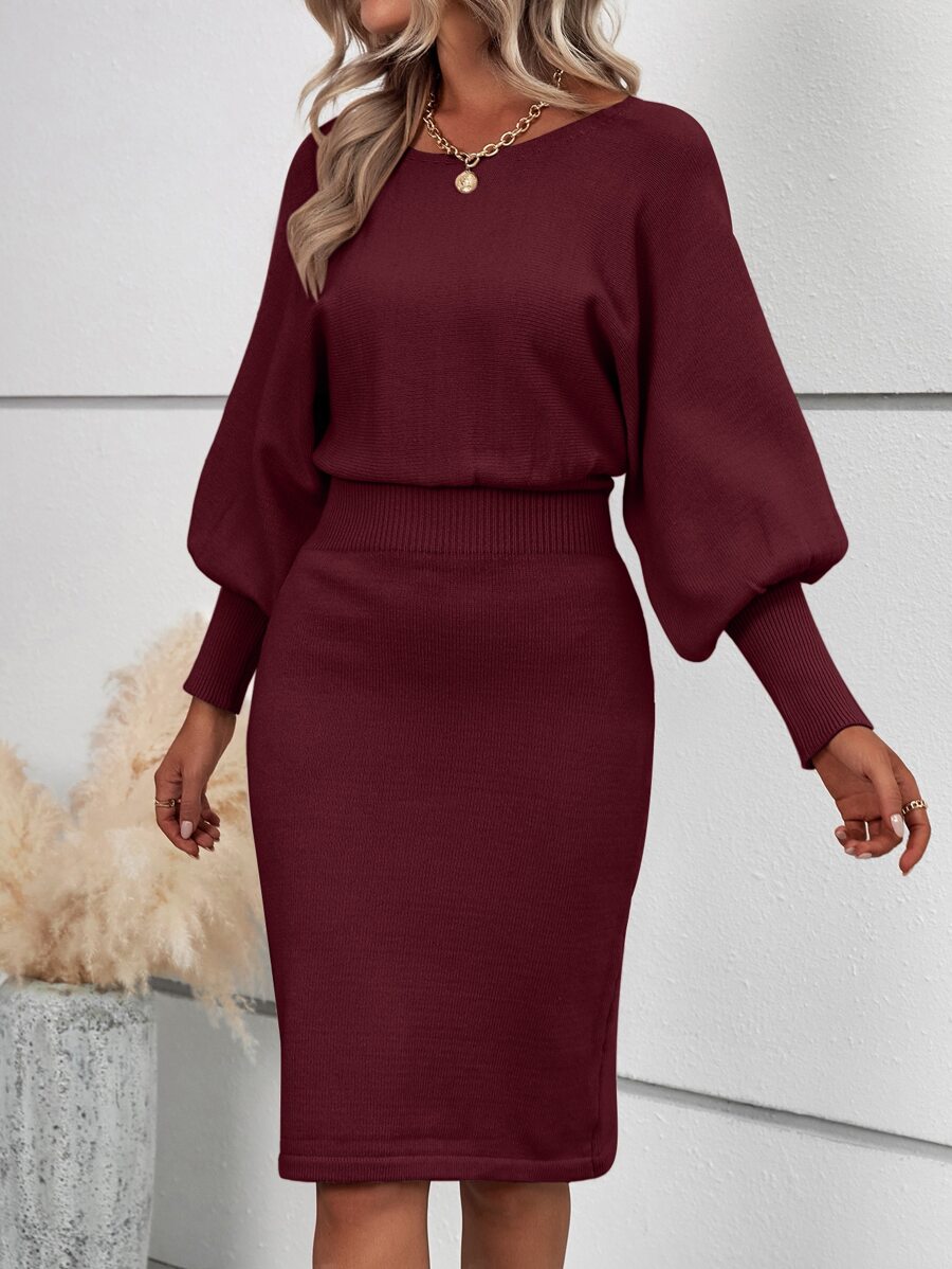 SHEIN Women's Solid Color Batwing Sleeve Fitted Elegant Sweater Dress, Fall/Winter oaklynwear