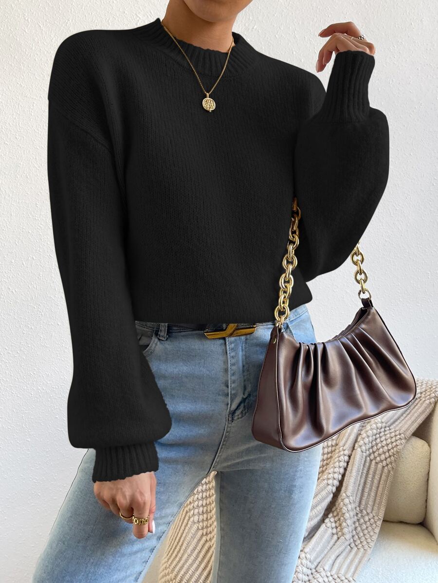SHEIN Mock Neck Drop Shoulder Sweater,Long Sleeve Tops Knit Pullover Fall Winter oaklynwear