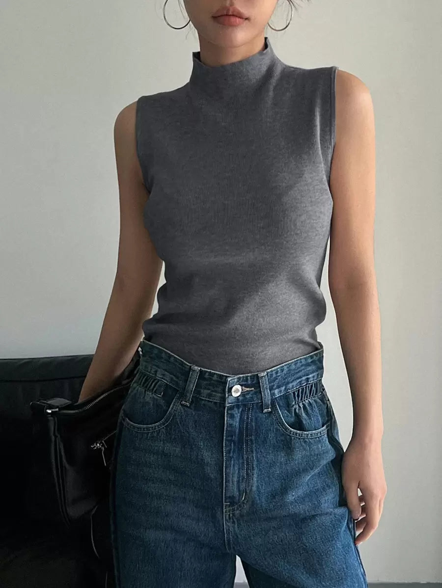 DAZY Solid Mock Neck Ribbed Knit Sweater Vest oaklynwear