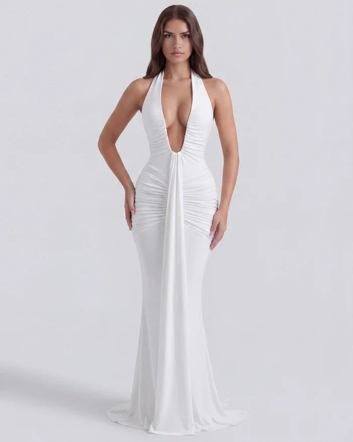 Seraphina | Plunging Halter Ruched Maxi Dress oaklynwear