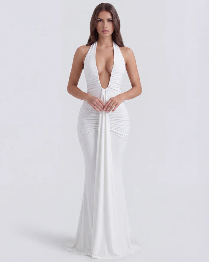 Seraphina | Plunging Halter Ruched Maxi Dress oaklynwear