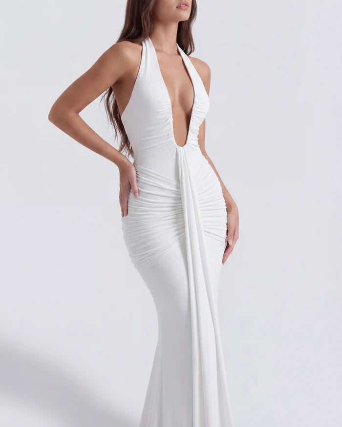 Seraphina | Plunging Halter Ruched Maxi Dress oaklynwear