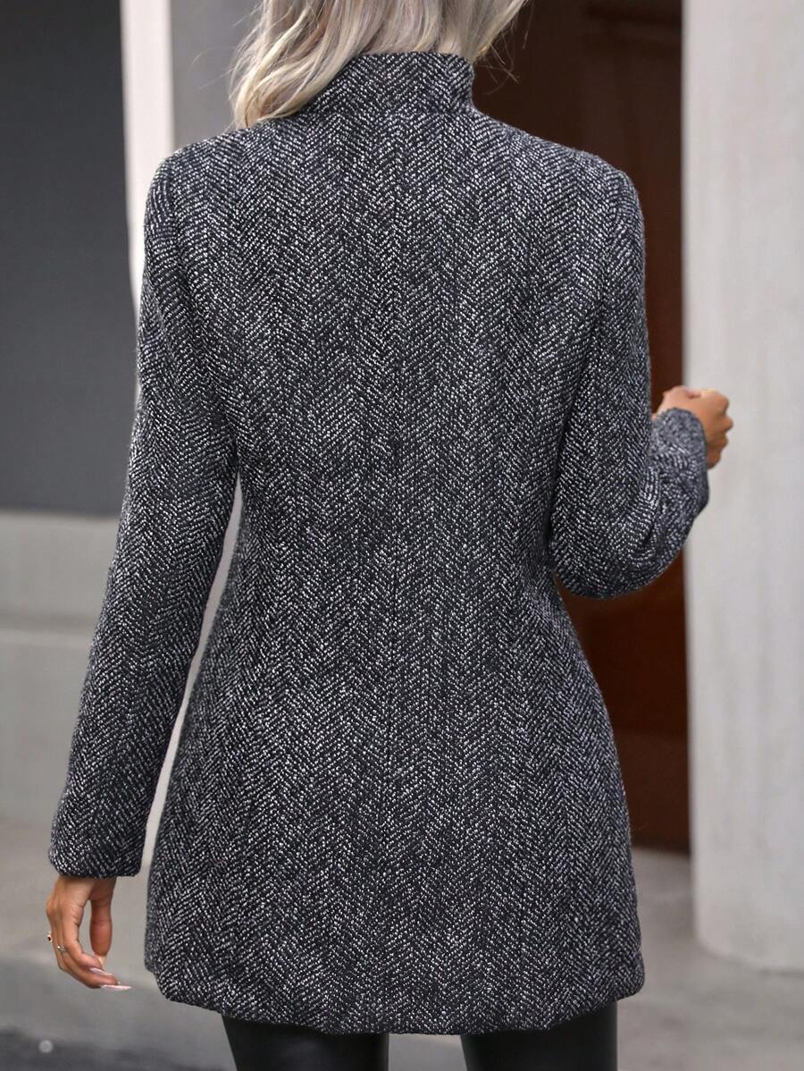 Daniela | Open Front Stand Collar Overcoat, Elegant Textured Coat oaklynwear