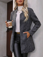 Daniela | Open Front Stand Collar Overcoat, Elegant Textured Coat oaklynwear
