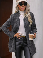 Daniela | Open Front Stand Collar Overcoat, Elegant Textured Coat oaklynwear