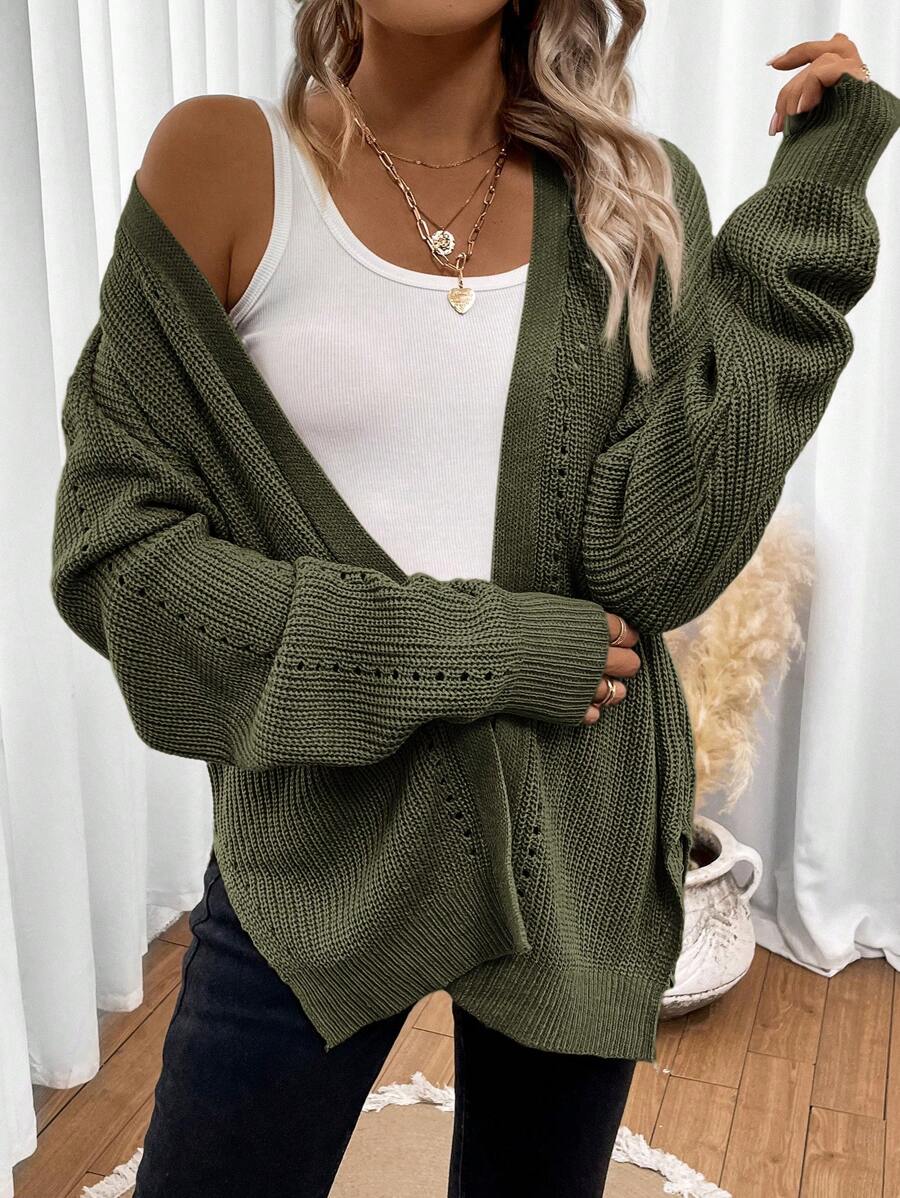 Amelie | Open Front Pointelle Knit Cardigan, Oversized Everyday Layer oaklynwear