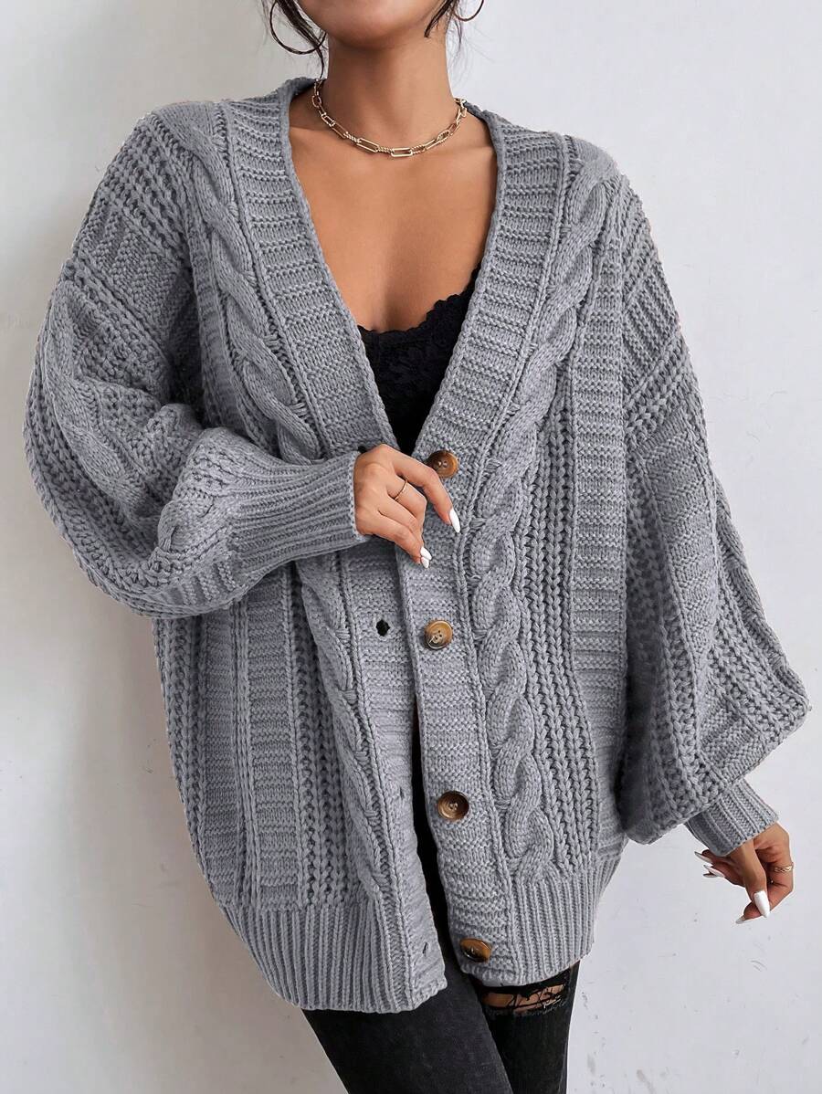 Melody | Oversized Cable Knit Cardigan with Bishop Sleeves, Cozy Button Front Layer oaklynwear