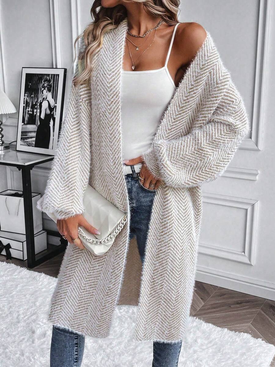 Arya Chevron Textured Open Front Cardigan - view 3
