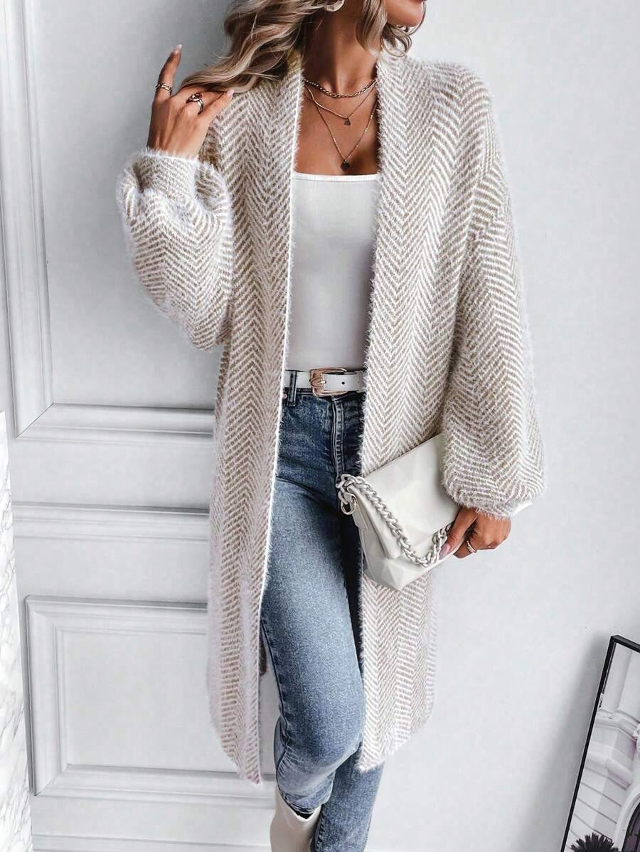 Arya Chevron Textured Open Front Cardigan - view 4