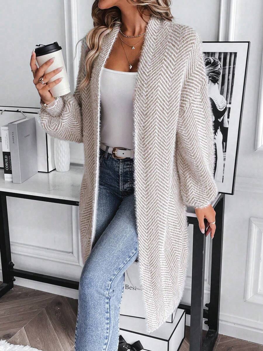 Arya Chevron Textured Open Front Cardigan - view 5