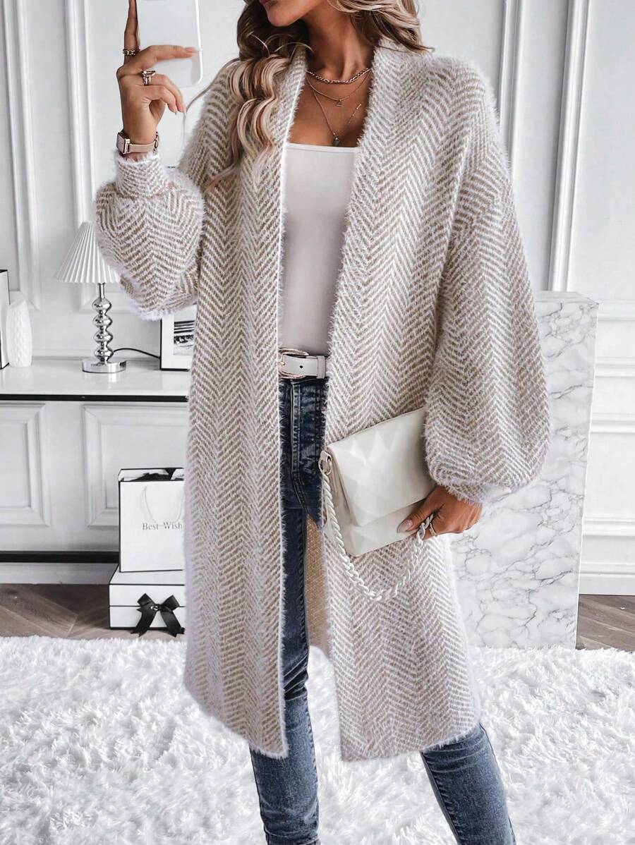 Arya Chevron Textured Open Front Cardigan - view 6