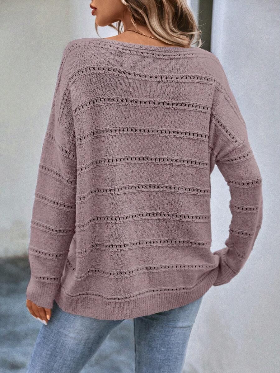 EMERY ROSE Drop Shoulder Pointelle Knit Pullover Fall Winter Sweater oaklynwear