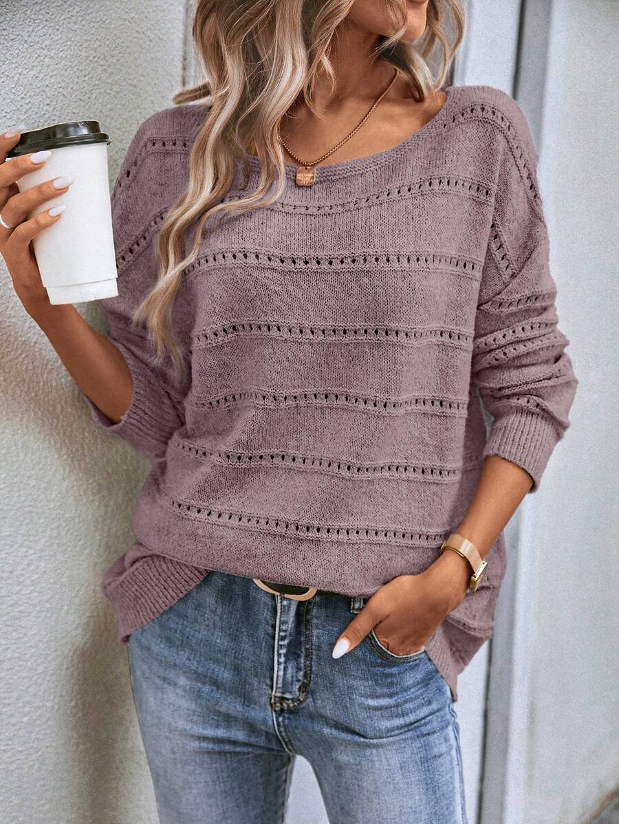 EMERY ROSE Drop Shoulder Pointelle Knit Pullover Fall Winter Sweater oaklynwear
