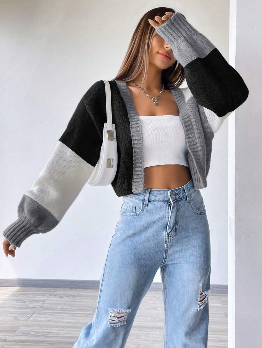 Flirla Women's Color-Blocked Simple Daily Loose Fit Cardigan With Long Sleeves,Long Sleeve Tops Fall Winter Cloth For Women oaklynwear