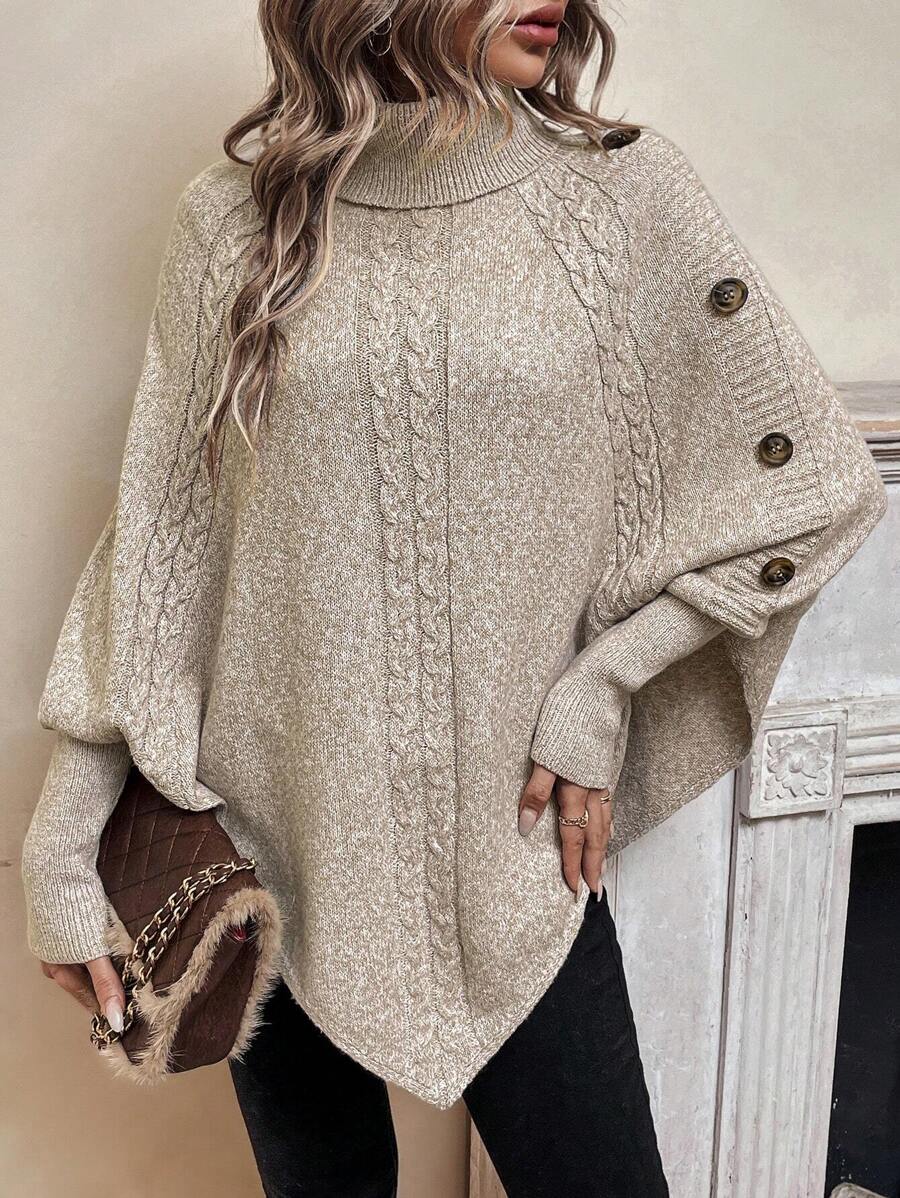 Alexis High Neck Batwing Poncho Sweater - front view