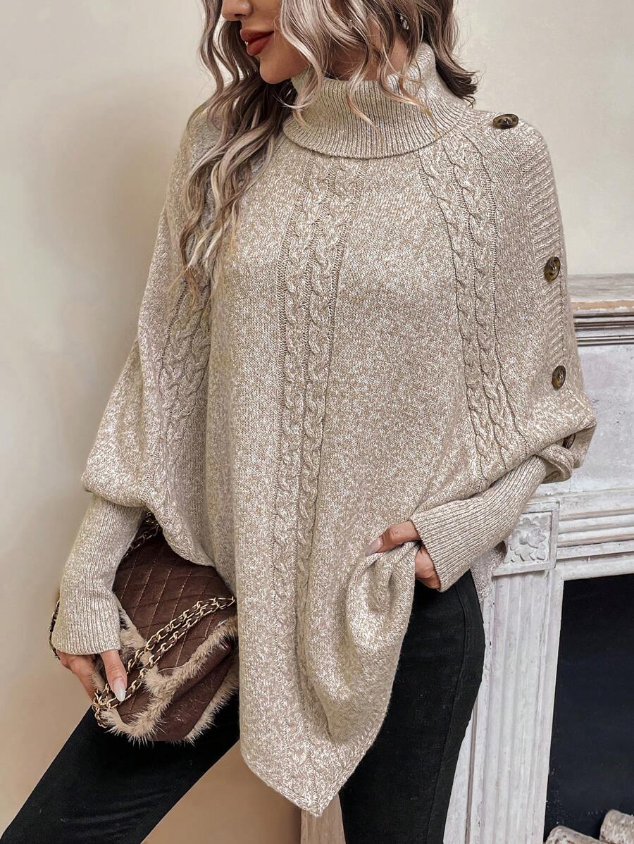 Alexis High Neck Batwing Poncho Sweater - view 4