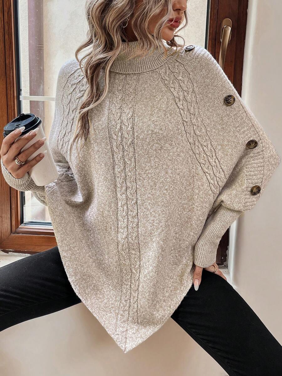 Alexis High Neck Batwing Poncho Sweater - view 5