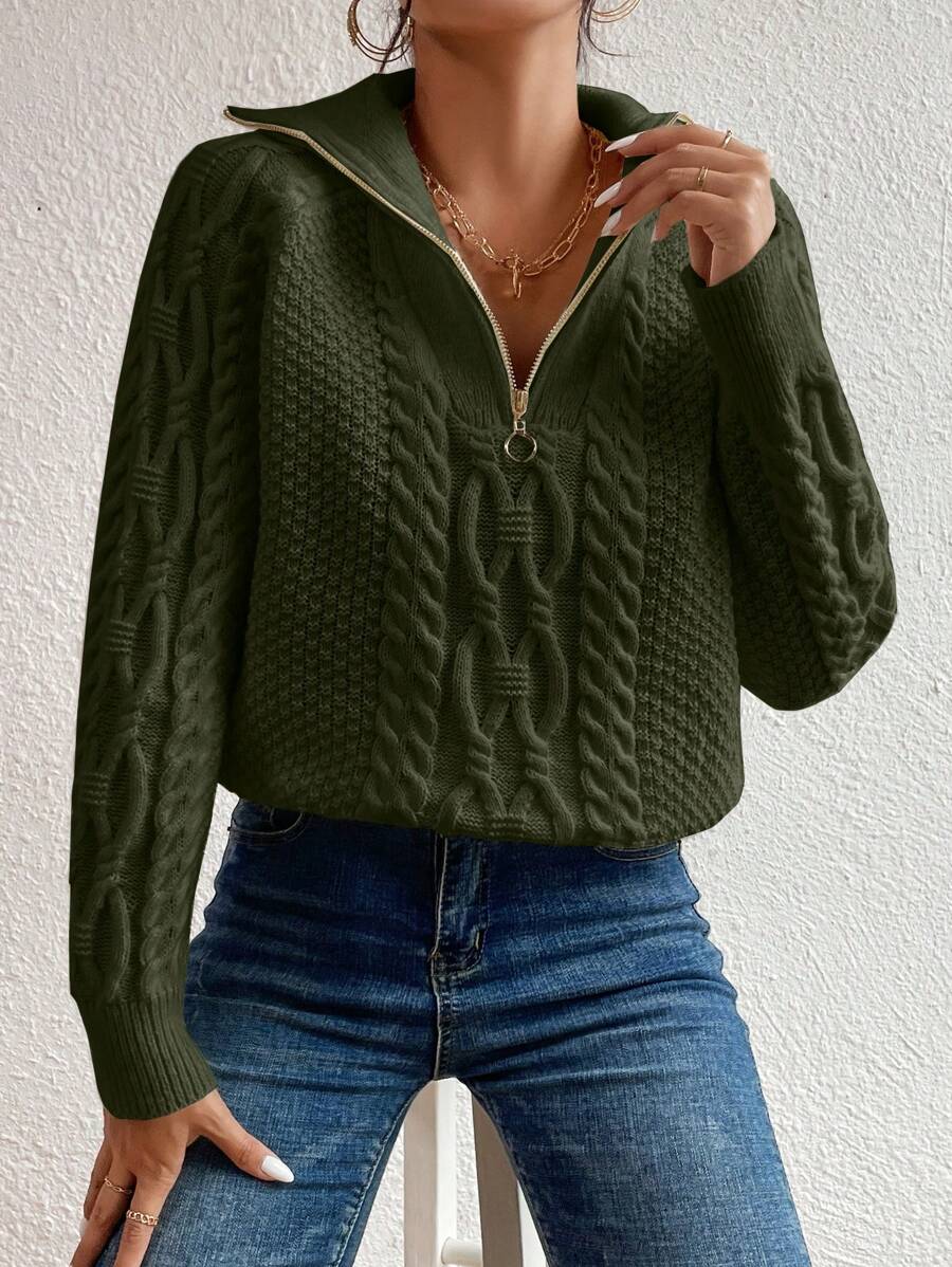 EMERY ROSE Cable Knit Half Zip Raglan Sleeve Sweater,Long Sleeve Tops Knit Pullover Fall Winter Sweater oaklynwear