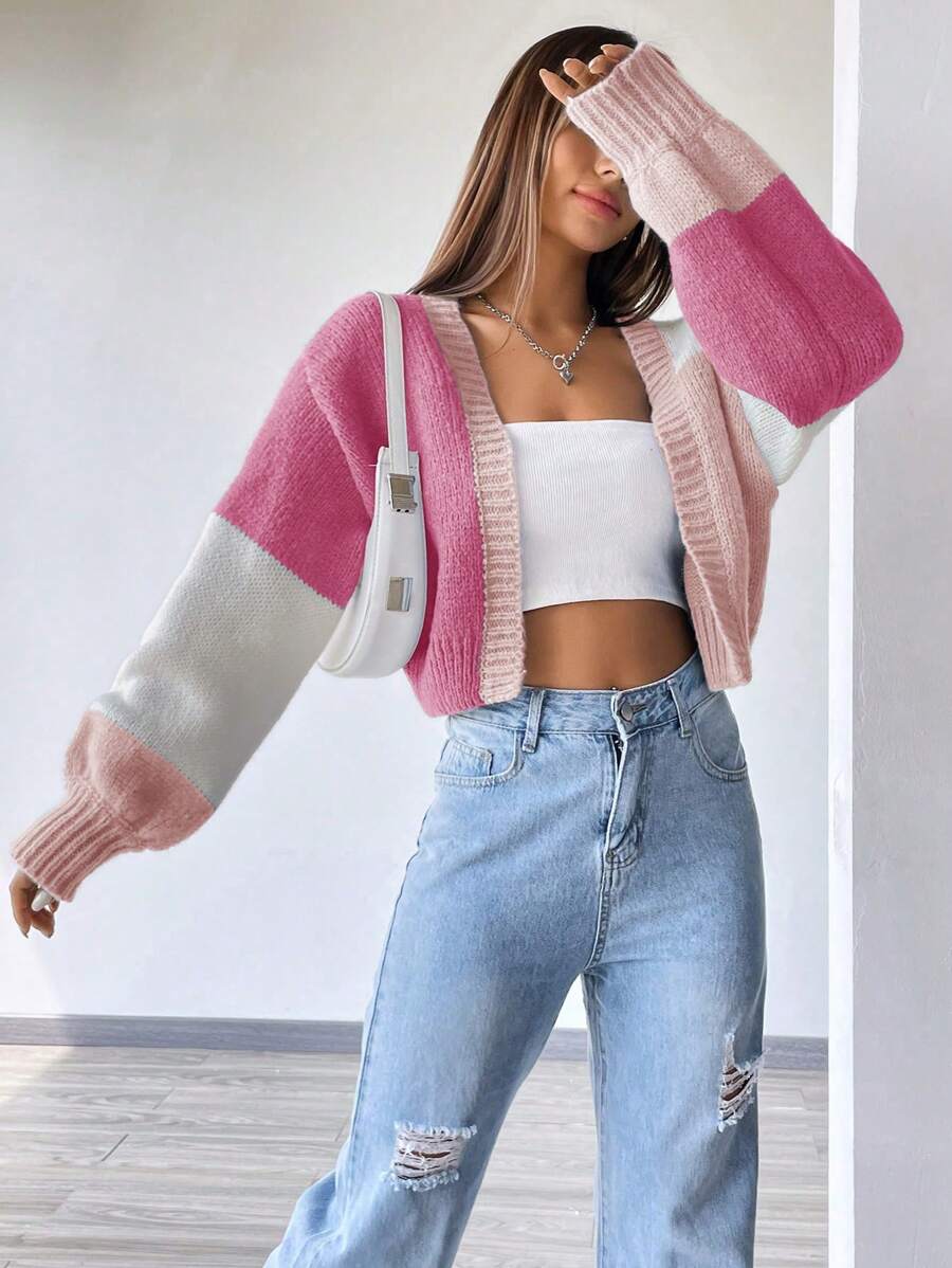 Flirla Women's Color-Blocked Simple Daily Loose Fit Cardigan With Long Sleeves,Long Sleeve Tops Fall Winter Cloth For Women oaklynwear