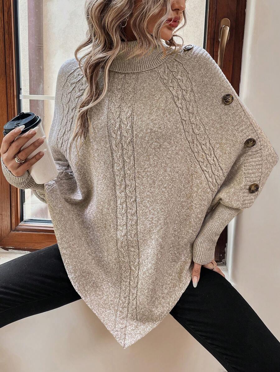 Alexis High Neck Batwing Poncho Sweater - view 8
