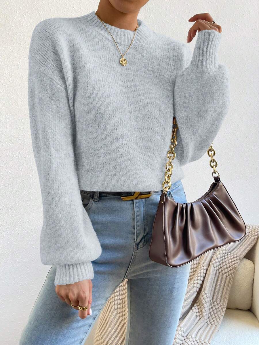 SHEIN Mock Neck Drop Shoulder Sweater,Long Sleeve Tops Knit Pullover Fall Winter oaklynwear
