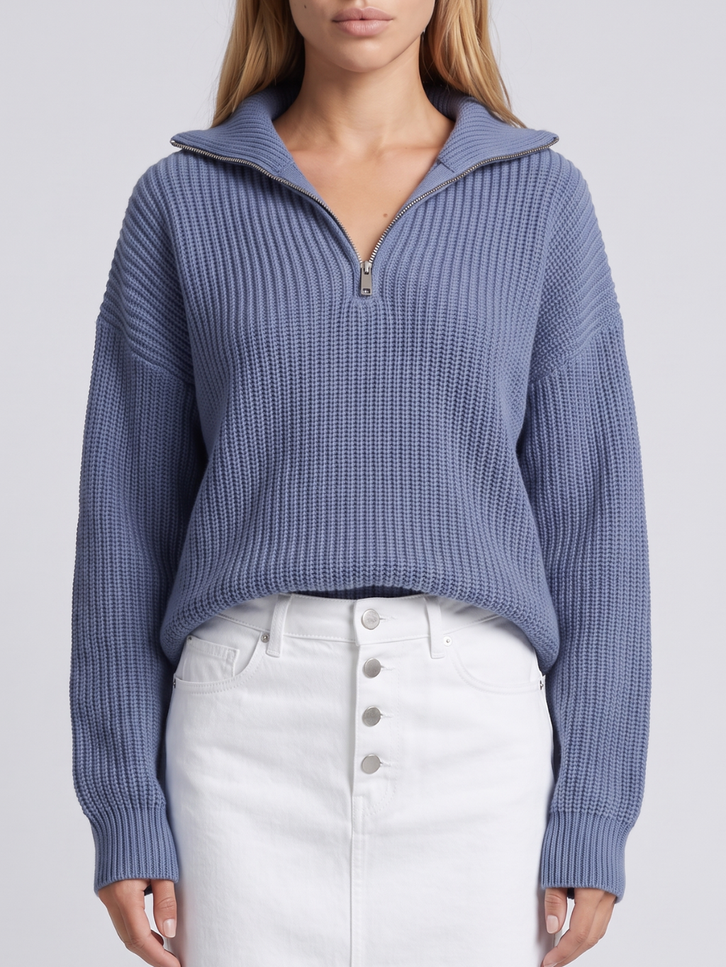 Bella | Half-Zip Ribbed Knit Sweater with Funnel Collar, Cozy Winter Pullover oaklynwear