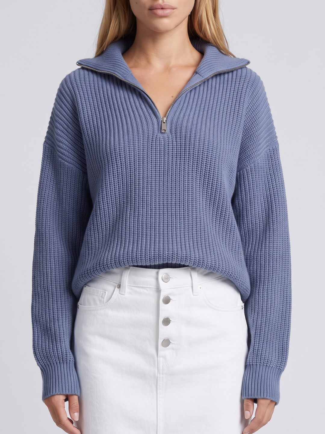 Bella | Half-Zip Ribbed Knit Sweater with Funnel Collar, Cozy Winter Pullover oaklynwear
