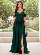 UNITHORSE Women's Solid Color Minimalist Daily Chiffon Cold Shoulder Dress Bridesmaid Dress Wedding Spring Fall oaklynwear