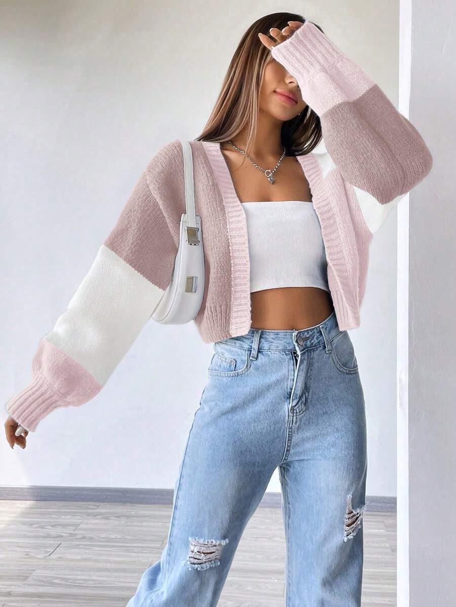 Flirla Women's Color-Blocked Simple Daily Loose Fit Cardigan With Long Sleeves,Long Sleeve Tops Fall Winter Cloth For Women oaklynwear