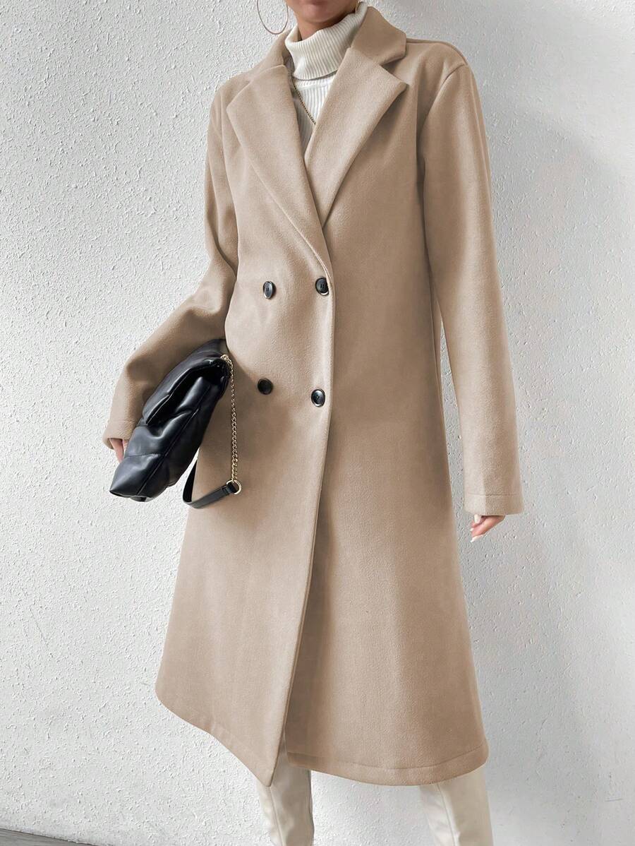 SHEIN x Carly Lawrence Lapel Neck Double Breasted Overcoat Fall Winter Cloth For Women oaklynwear