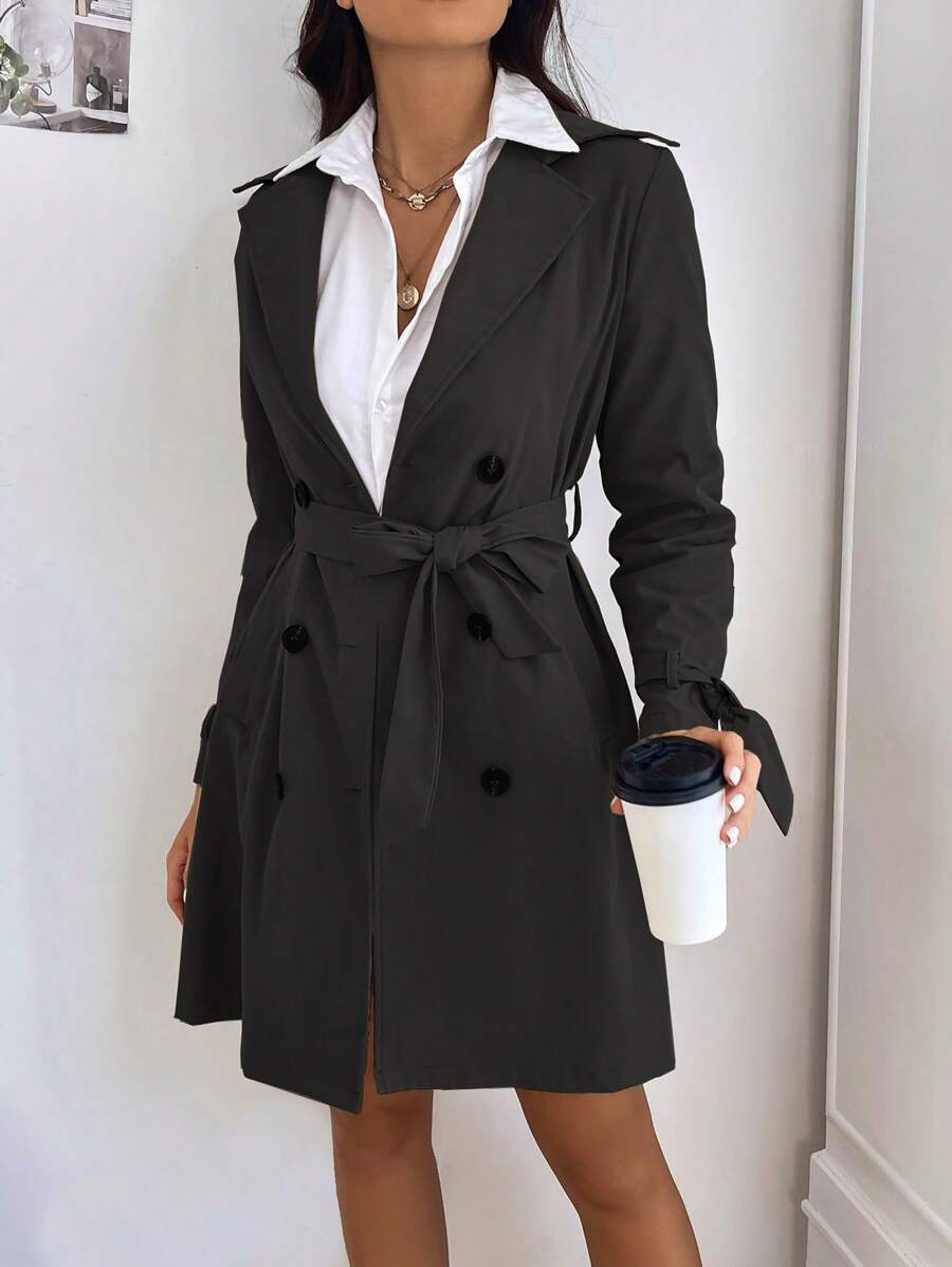 Allurite Sexy Double Breasted Belted Trench Coat Fall Winter Cloth For Women oaklynwear