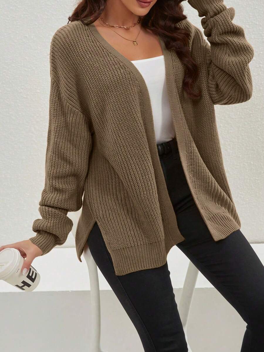 Yali | Ribbed Open Front Cardigan with Side Splits oaklynwear
