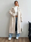 Kylie Belted Notched Collar Long Overcoat - front view