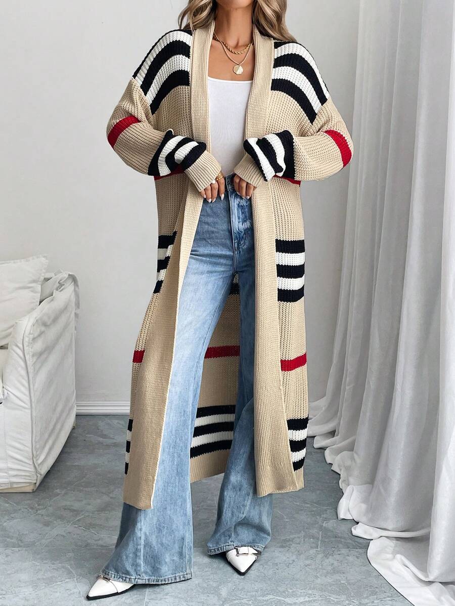 Alina Colorblock Striped Longline Cardigan - front view