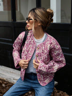 SHEIN ChicEase Fashion Casual Floral Print Loose Fit Puffer Long Sleeve Winter Coat Western Retro Holiday Party oaklynwear