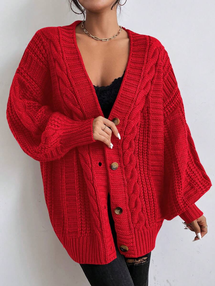 Melody | Oversized Cable Knit Cardigan with Bishop Sleeves, Cozy Button Front Layer oaklynwear