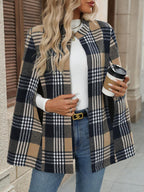 Jessica | Plaid Cape Coat with Cloak Sleeves, Elegant Stand Collar Overcoat oaklynwear