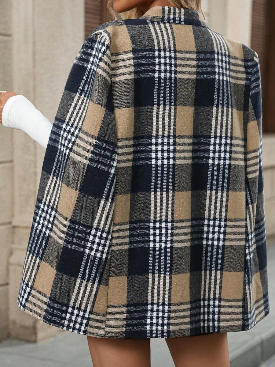 Jessica | Plaid Cape Coat with Cloak Sleeves, Elegant Stand Collar Overcoat oaklynwear