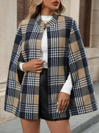 Jessica | Plaid Cape Coat with Cloak Sleeves, Elegant Stand Collar Overcoat oaklynwear