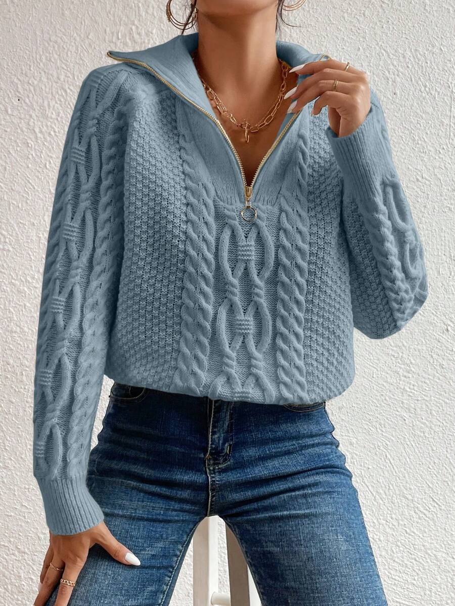 EMERY ROSE Cable Knit Half Zip Raglan Sleeve Sweater,Long Sleeve Tops Knit Pullover Fall Winter Sweater oaklynwear