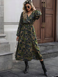 Jenny Floral Print V-Neck Wrap Dress with Bishop Sleeves - front view