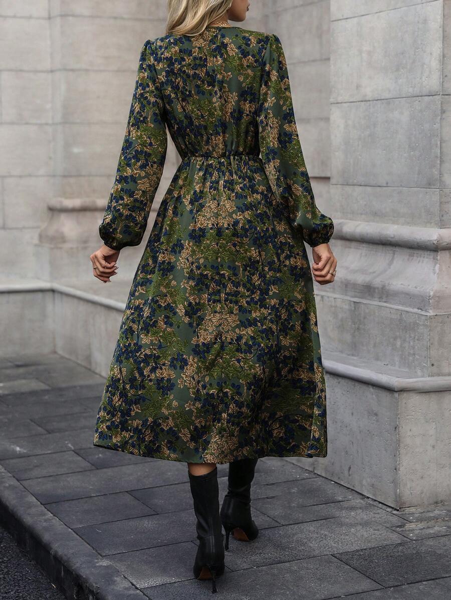 Jenny Floral Print V-Neck Wrap Dress with Bishop Sleeves - view 2