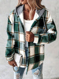 Joanna | Plaid Hooded Button Front Jacket, Retro Casual Shacket oaklynwear