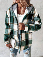 Joanna | Plaid Hooded Button Front Jacket, Retro Casual Shacket oaklynwear