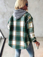 Joanna | Plaid Hooded Button Front Jacket, Retro Casual Shacket oaklynwear