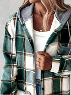 Joanna | Plaid Hooded Button Front Jacket, Retro Casual Shacket oaklynwear