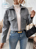 Aubree Notched Collar Zip Front Crop Jacket - front view