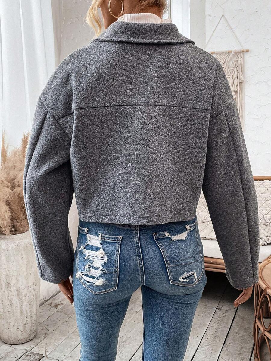 Aubree Notched Collar Zip Front Crop Jacket - view 2
