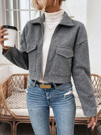 Aubree Notched Collar Zip Front Crop Jacket - view 3