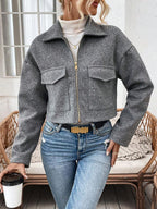 Aubree Notched Collar Zip Front Crop Jacket - view 4